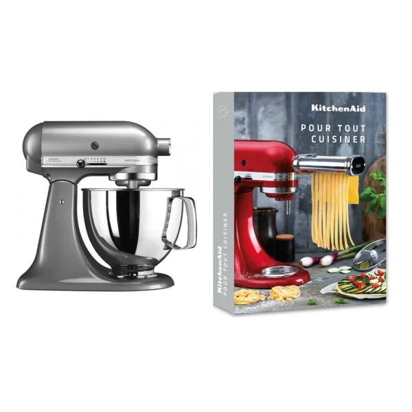 KitchenAid Artisan Robot Pâtissier 4.8 Litres – Argent + Livre De Recette site soldes 1